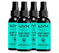 NYX Professional Makeup Spray Fissante Makeup Dewy Finish Lunga Tenuta 16h Effetto Luminoso Anti-Sbavature Formula Leggera No Transfer Vegana - 4 Flaconi da 60ml