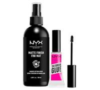 NYX Professional Makeup Spray Fissante Trucco Matte Finish Maxi Formato No Transfer Lunga Tenuta 16h 180ml + The Brow Glue Gel Sopracciglia Trasparente Istantaneo Effetto Laminazione 5g - Set da 2