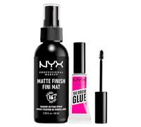 NYX Professional Makeup Spray Fissante Trucco Matte Finish No Transfer Lunga Tenuta 16h 60ml + The Brow Glue Gel Sopracciglia Trasparente Istantaneo Effetto Laminazione 5g - Set da 2