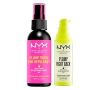 NYX Professional Makeup Spray Fissante Trucco Plump Finish Effetto Rimpolpante Idratante 24h 60ml + Primer Siero Plump Right Back Leviga la Pelle con Mix Elettroliti 30ml - Set da 2