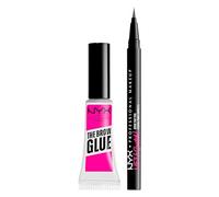 NYX Professional Makeup The Brow Glue Gel Sopracciglia Trasparente Istantaneo Effetto Laminazione 5g + Lift and Snatch Penna Sopracciglia No-Transfer Tenuta 16h Tonalità Black - Set da 2