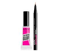 NYX Professional Makeup The Brow Glue Gel Sopracciglia Trasparente Istantaneo Effetto Laminazione 5g + Lift and Snatch Penna Sopracciglia No-Transfer Tenuta 16h Tonalità Taupe - Set da 2