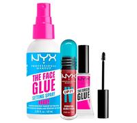 NYX Professional Makeup The Face Glue Setting Spray Fissante Waterproof 24h 60ml + The Brow Glue Gel Sopracciglia Trasparente 5g + Gloss Stain Lip IV Gloss Tinta Labbra Colore 08 Drippin' In Rose 5ml