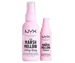 NYX Professional Makeup The Marshmellow Primer Base Trucco 10in1 Levigante Idratante 30ml + Setting Spray Fissante Trucco Opacizza Leviga Minimizza i Pori Formula Vegana 60ml - Set da 2