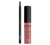 NYX Professional Makeup Tinta Labbra Soft Matte Lip Cream Toulouse Finish Opaco Texture Leggera Cremosa Pigmentata Flacone da 8ml + Pennello Labbra Pro Brush Lip con Punta Sottile - Set da 2