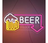 NYXEN Beer O'Clock - Targa al neon, 42 cm x 21 cm, dimmerabile, per la decorazione di cartelli di negozio, cucina, sala da pranzo, bar, arte da parete, regali