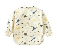 NyxSeat 1 bavaglino per bambini a maniche lunghe, bavaglino per svezzamento, grembiule per bambini dai 6 ai 12 mesi (color crema), grigio crema, Taglia unica