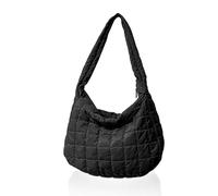 NyxSeat 1 borsa da donna trapuntata, motivo a scacchi, morbida borsa a tracolla con grande capacità, leggera, casual, per scuola, lavoro e shopping (nero), Nero