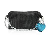 NyxSeat 1 borsa nera con strass con 1 portachiavi blu con paillettes, pochette glitterate, borsa a tracolla, adatta per feste, balli di fine anno, abbigliamento quotidiano, Nero