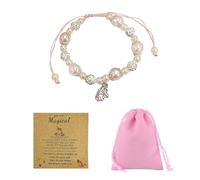 NyxSeat 1 braccialetto di perle rosa con 1 sacchetto di velluto, grazioso braccialetto con ciondolo a forma di cavallo arcobaleno con strass scintillanti, bracciale in corda intrecciata, regalo adatto