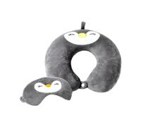 NyxSeat 1 cuscino da viaggio, 1 maschera per gli occhi, cuscino da viaggio con pinguino, cuscino da viaggio a forma di U, cuscino da viaggio, adatto per adulti e bambini per dormire