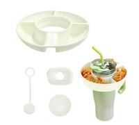 NyxSeat 1 piatto da spuntino in silicone color crema, 3 pezzi di protezione contro perdite in silicone, piastra riutilizzabile, ciotola per snack per tazze Stanley