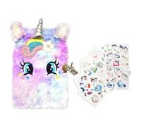 NyxSeat 1 Quaderno per Pc Con Cartoni Animati Con Serratura, 6 Adesivi per Pc, Diario Arcobaleno Con Glitter Ricamato, Orecchie in Peluche, Diario Segreto per Bambini per Ragazze (Viola)