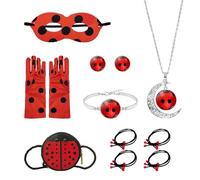 NyxSeat 1 set costume da coccinella, abbigliamento creativo personalizzato per bambini, giocattoli, accessori, maschere, guanti, gioielli, borse, corde per capelli, adatto per feste a tema (rosso e