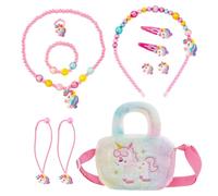 NyxSeat 11 pezzi set di gioielli per ragazza, borsa a mano cavallo arcobaleno accessori per bambini, confezione regalo per ragazze, regalo di compleanno, poliestere