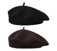 NyxSeat 2 berretti da basco da donna, in tinta unita, da donna, copricapo alla moda, adatti per riunioni, feste, abbigliamento quotidiano (56-58 cm), Nero e marrone, Taglia unica