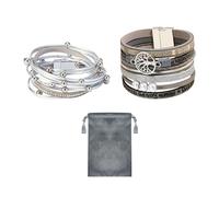 NyxSeat 2 bracciali da donna in argento, 1 custodia grigio scuro, braccialetto di perle, nastro impilabile, braccialetto a strati, braccialetto boho, braccialetto magnetico, gioielli alla moda,