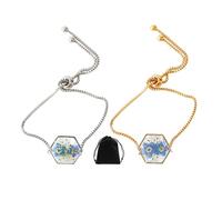 NyxSeat 2 bracciali nontiscordardime con fiori selvatici, braccialetti in oro goffrato in resina, gioielli floreali fatti a mano, regali di addio e mancanti, perfetti per le donne, Acciaio