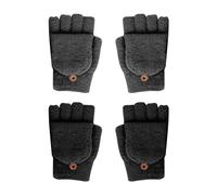 NyxSeat 2 paia di guanti a maglia, guanti pieghevoli senza dita, guanti convertibili, guanti a maglia ispessiti, caldi invernali, guanti antivento (nero + grigio)