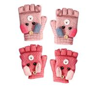 NyxSeat 2 paia di guanti a mezza dita per bambini, caldi guanti invernali antivento, caldi e caldi, per cuccioli, per ragazzi e ragazze, adatti per 6-13 anni, rosso anguria, rosso rosa, Taglia unica