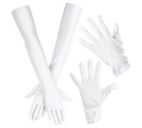 NyxSeat 2 paia di guanti bianchi, 1 paio di guanti corti da uomo e da donna e 1 paio di guanti lunghi da donna, guanti da ballo, guanti elasticizzati bianchi, bianco, 24.5cm，52cm