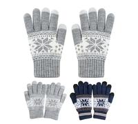 NyxSeat 2 Paia di Guanti Con Stampa a Fiocchi di Neve - Invernali Con Calda Imbottitura per Uomo e Donna - A Maglia per Abbigliamento Invernale, Sci e Ciclismo - Nero e Grigio
