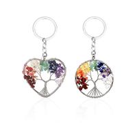 NyxSeat 2 portachiavi con albero della vita, portachiavi in acciaio inox con cristalli, portachiavi con ghiaia, portachiavi con albero dei soldi, accessori portachiavi, multicolore, Taglia unica