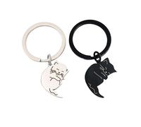 NyxSeat 2 portachiavi per gatti con 1 confezione regalo, portachiavi in acciaio inox, simpatici ciondoli a forma di gatto, regali per amanti e amici (nero, argento), nero, bianco, Taglia unica