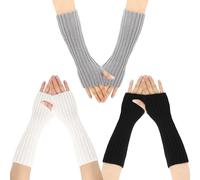 NyxSeat 3 paia di guanti senza dita alla moda e caldi, maniche per guanti da donna lavorate a maglia e calde, scaldamuscoli senza dita tipo guanto-manica, lunghi scaldamuscoli neri, bianchi, grigio