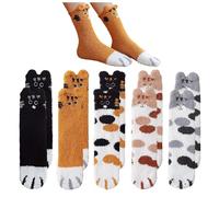 NyxSeat 5 paia di calzini a zampe dei cartoni animati, calzini invernali, morbidi calzini da pavimento in tessuto non tessuto corallo, morbidi calzini da notte (5 colori), Nero maculato, cachi