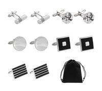 NyxSeat 5 paia di gemelli in acciaio inox, borsa portaoggetti, gemelli per camicia da uomo (nero e argento), taglia unica, acciaio inossidabile