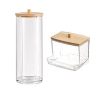 NyxSeat Confezione da 2 scatole di cotone multifunzionali per batuffolo di cotone e pad, contenitore per cosmetici in bambù con coperchio, adatto per casa e viaggi