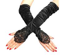 NyxSeat Guanti Lunghi in Pizzo Floreale, Stile Gotico, Opera a Gomito Senza Dita, per Spettacoli di Scena (Nero), Taglia Unica