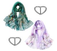 NyxSeat Sciarpa Di Seta Floreale Con 2 Fibbie - Scialle Caldo Invernale Di Chiffon Da Donna per L'uso Quotidiano e Viaggi