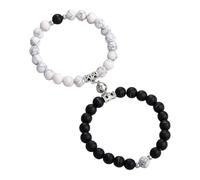 NyxSeat Set di 2 braccialetti magnetici assortiti per lei e lui, rotondi, perle fatte a mano, elastici per coppia, con sacchetto in velluto, 18 cm, Pietra