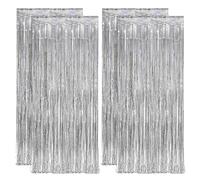 NyxSeat Set di 4 nappe per tende in lamina metallica, per finestre, adatte per feste, matrimoni, lauree, Natale e compleanni (argento, 2 m)