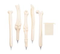 NyxSeat Set di 5 penne a sfera in osso, 1 pezzo, custodia per riporre oggetti, penna a sfera in design osseo, penna a sfera con inchiostro nero, adatto per uffici, ospedali