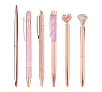 NyxSeat Set di 6 penne a sfera con strass, oro rosa-rosa, metallo, forniture per ufficio e scuola, regali adatti per ragazze e donne