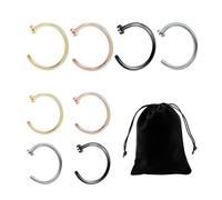 NyxSeat Set di 8 anelli per labbro e naso, in acciaio inox, a forma di C, anello naso-labiale, adatto per uomini e donne. (8 mm/10 mm), Acciaio inossidabile
