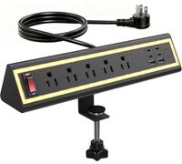 NYYTGE - Ciabatta con morsetto per computer con luce notturna, ricarica rapida da 40 W, prolunga da 3 m, 4 porte USB-C da 20 W e 2 porte USB, 5 prese AC, adatta ai bordi