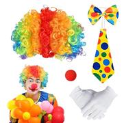 NYZQIW 5-Pezzi Clown Costume Set,Circus Clown Costume, Cravatta Colorata, Papillon,Funny Clown Outfit with Colourful Wig, Clown Accessories, Evento Artistico, Carnival Clown Costume