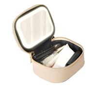 NZBZTUKUWP Mini Trousse per Il Trucco LED, Trousse da Viaggio Portatile Rosa, Tre Livelli di Regolazione Dell'intensità Luminosa, Specchio Ad Alta Definizione(Beige)