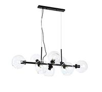 NZDY Lampadario Nordico a 8 Luci Con Sfera in Vetro, Isola 110 cm Globo Dorato, Sospensione Sferica Trasparente, Mid Century Altezza Regolabile per Sala