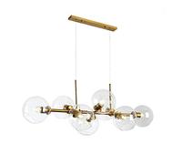 NZDY Lampadario Nordico a 8 Luci con Sfera in Vetro, Luci a Isola 110 cm Globo Dorato Lampada a Sospensione Lampadario Sferico in Vetro Trasparente Lampadario Mid Century Altezza Regolabile per Sala