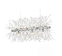 NZDY Lampadario Rettangolare Fuochi D'Artificio Luce a Led Industriale Ferro Cristallo Illuminazione a Sospensione Lampada da Soffitto a Sospensione Regolabile per Soiorno Sala da Pranzo,Bianco Argen