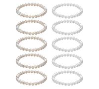 Nzexlyva 10 braccialetti di perle finte, braccialetti elastici da donna, con perle bianche, per damigelle d'onore, matrimoni, balli, feste, idea regalo (bianco e bianco sporco)