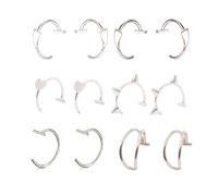 Nzexlyva 12 piercing per labbra finte, argento finto anello per labbra, polsini, clip a serpente, anello per setto nasale, zanne di vampiro, piercing per labbra, gioielli per donne e uomini, gioielli