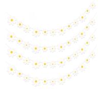 Nzexlyva 4 bandierine di compleanno, decorazioni per feste con margherite fresche e dolci, striscioni decorativi per fiori, decorazioni di compleanno a margherita bianca, striscioni per feste