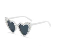 Nzexlyva Occhiali da sole a forma di cuore bianco, occhiali da sole a forma di cuore con perle, occhiali alla moda per feste, accessori per donne, matrimoni, compleanni, feste cosplay