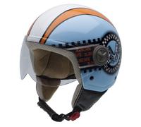 NZI Vintage II Casco Moto, Blu/Arancione/Bianco/Nero (Pistons), 55-56 (S)